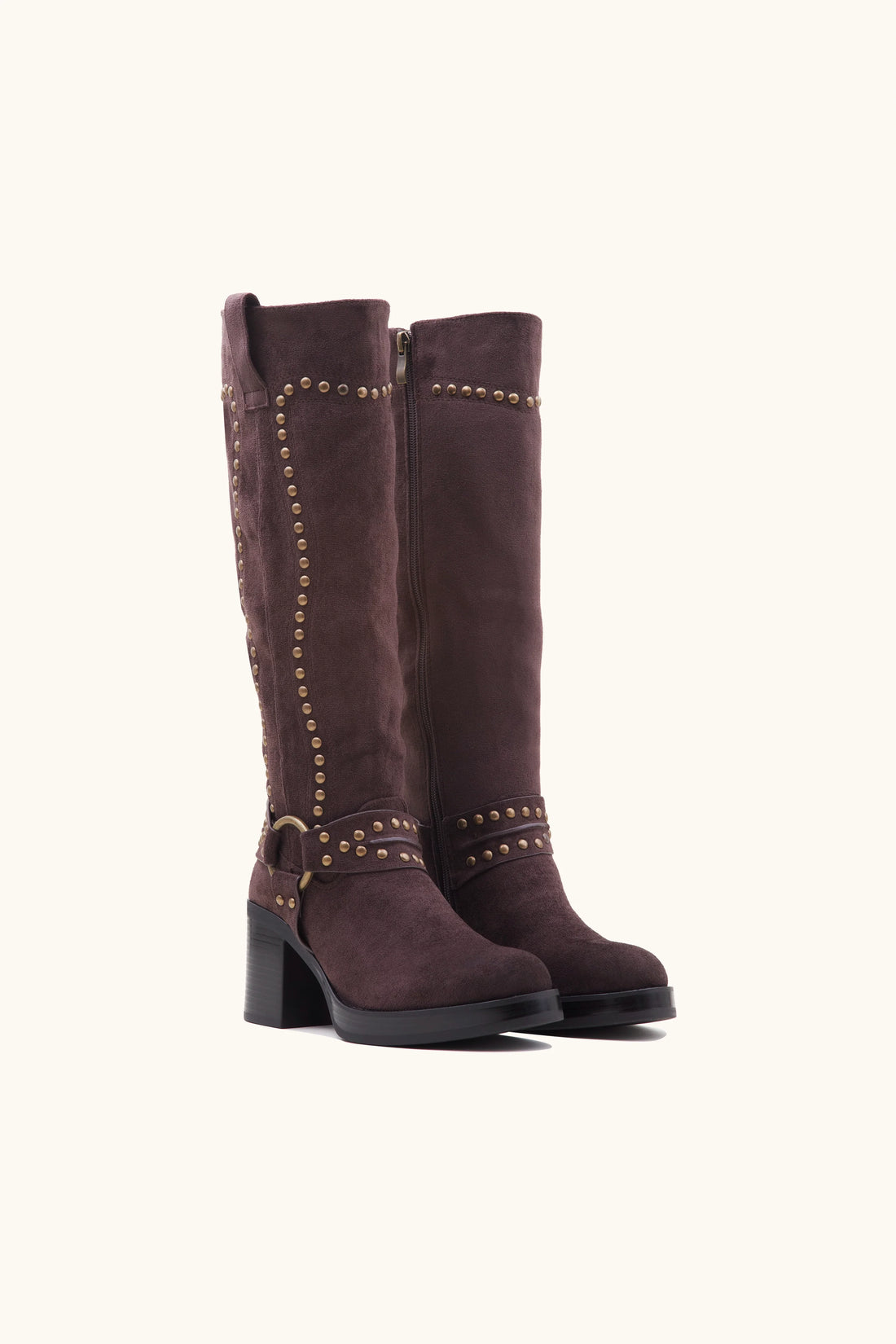 Bottes à détails cloutés en daim marrons