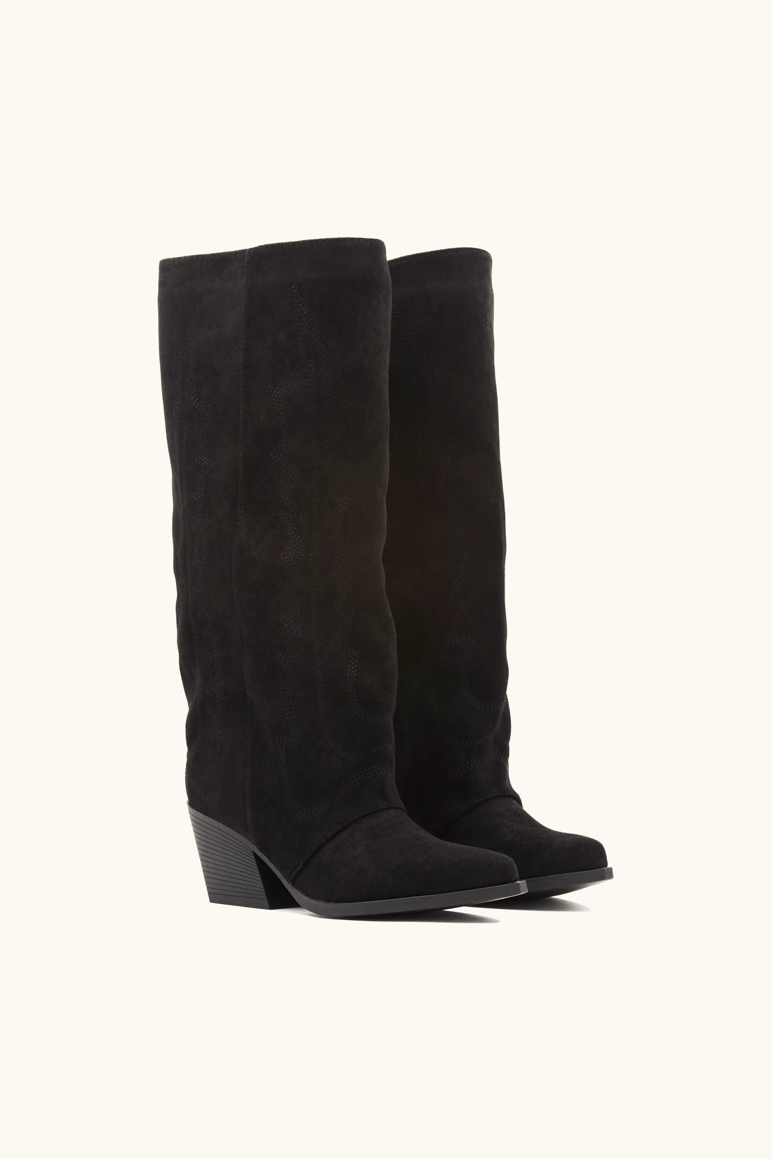 Bottes santiags noires en suédine à surpiqûres