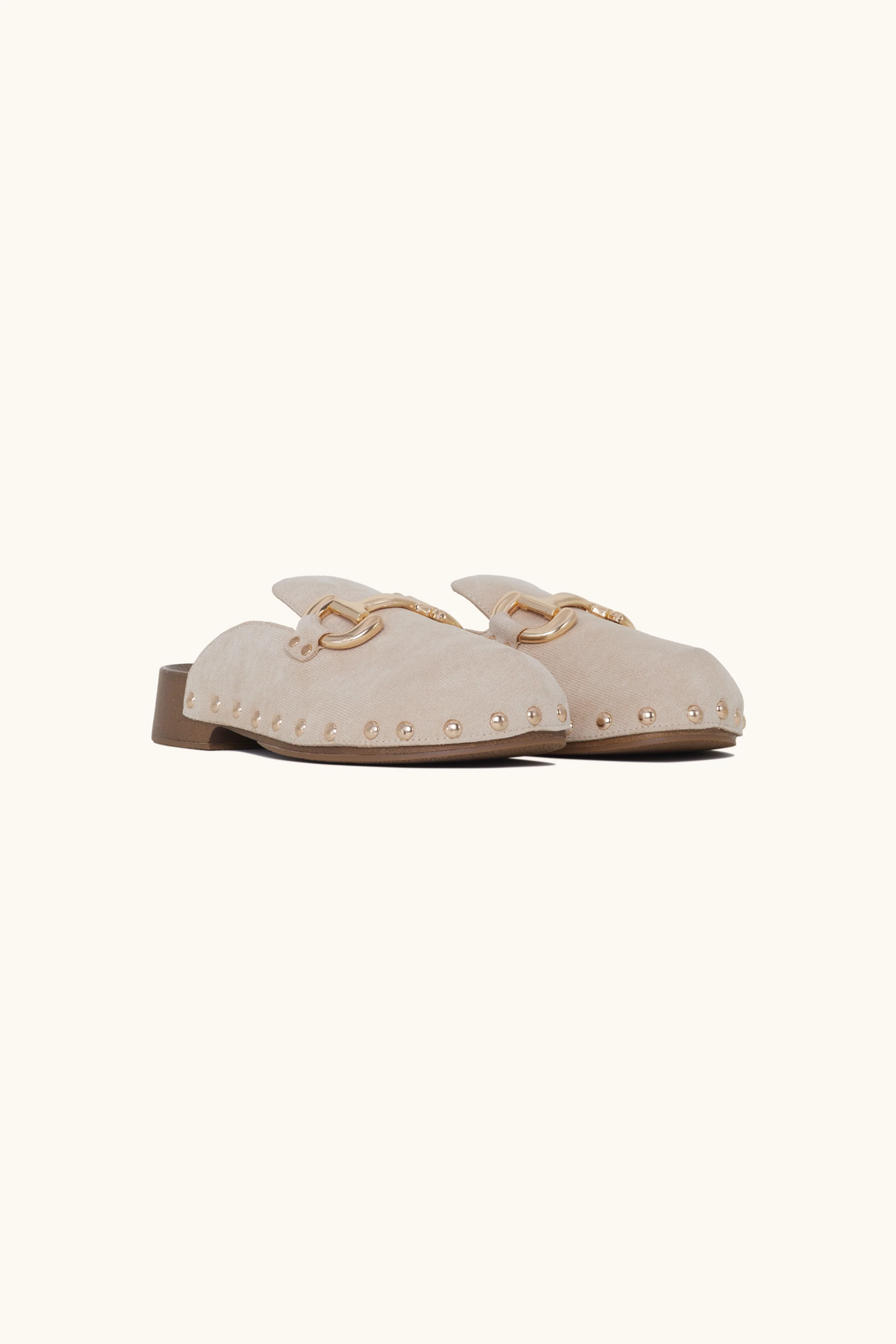Mules à talons ouverts à boucle dorée beige