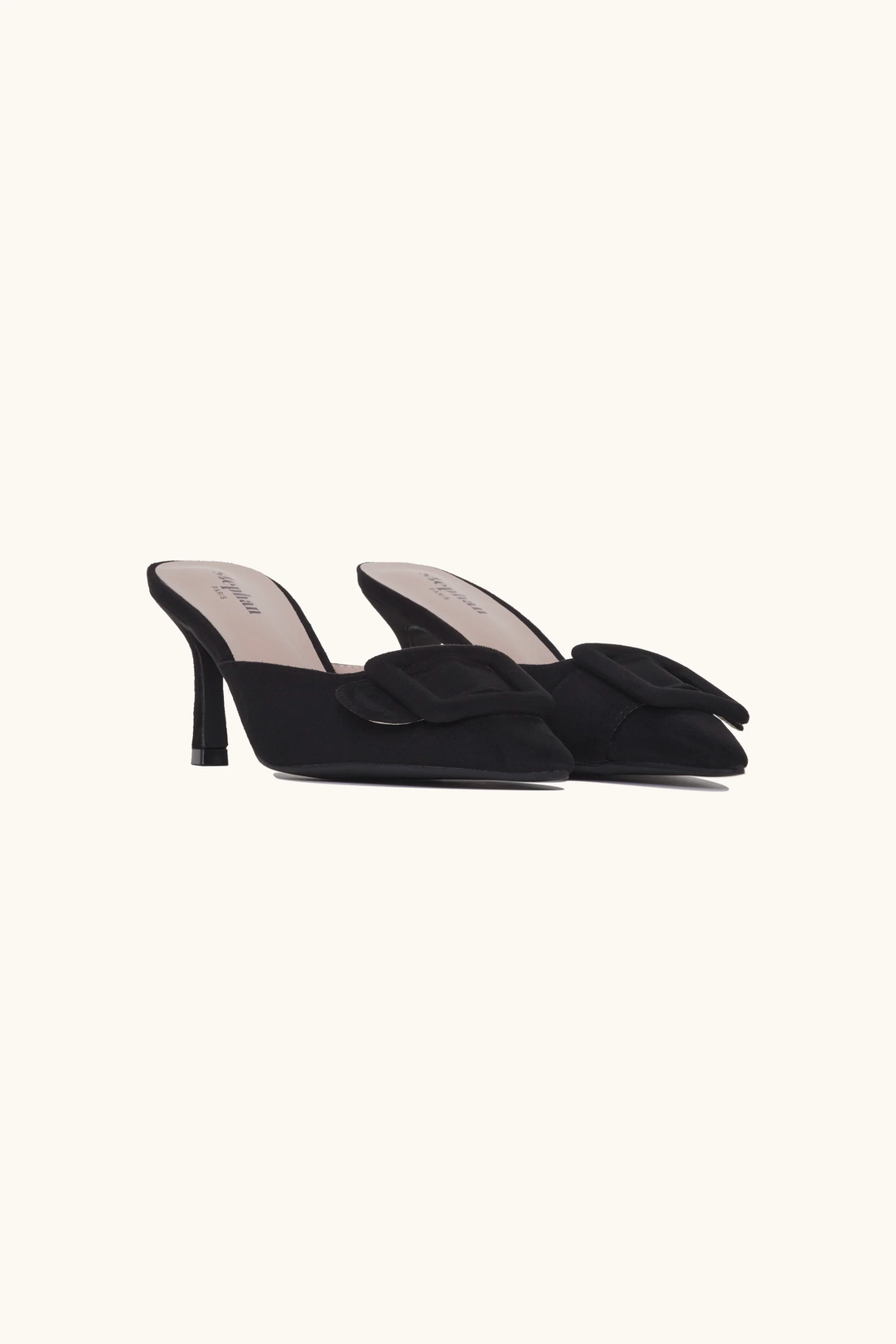 Mules à talon ouvert avec détail boucle noir