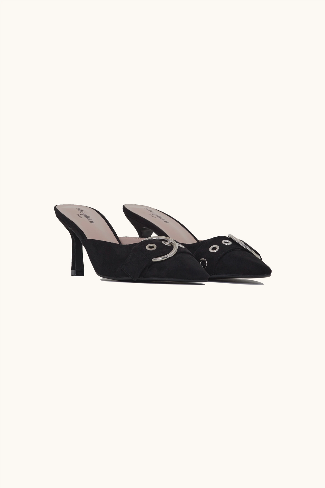 Mules bouts pointus à détail boucle noir