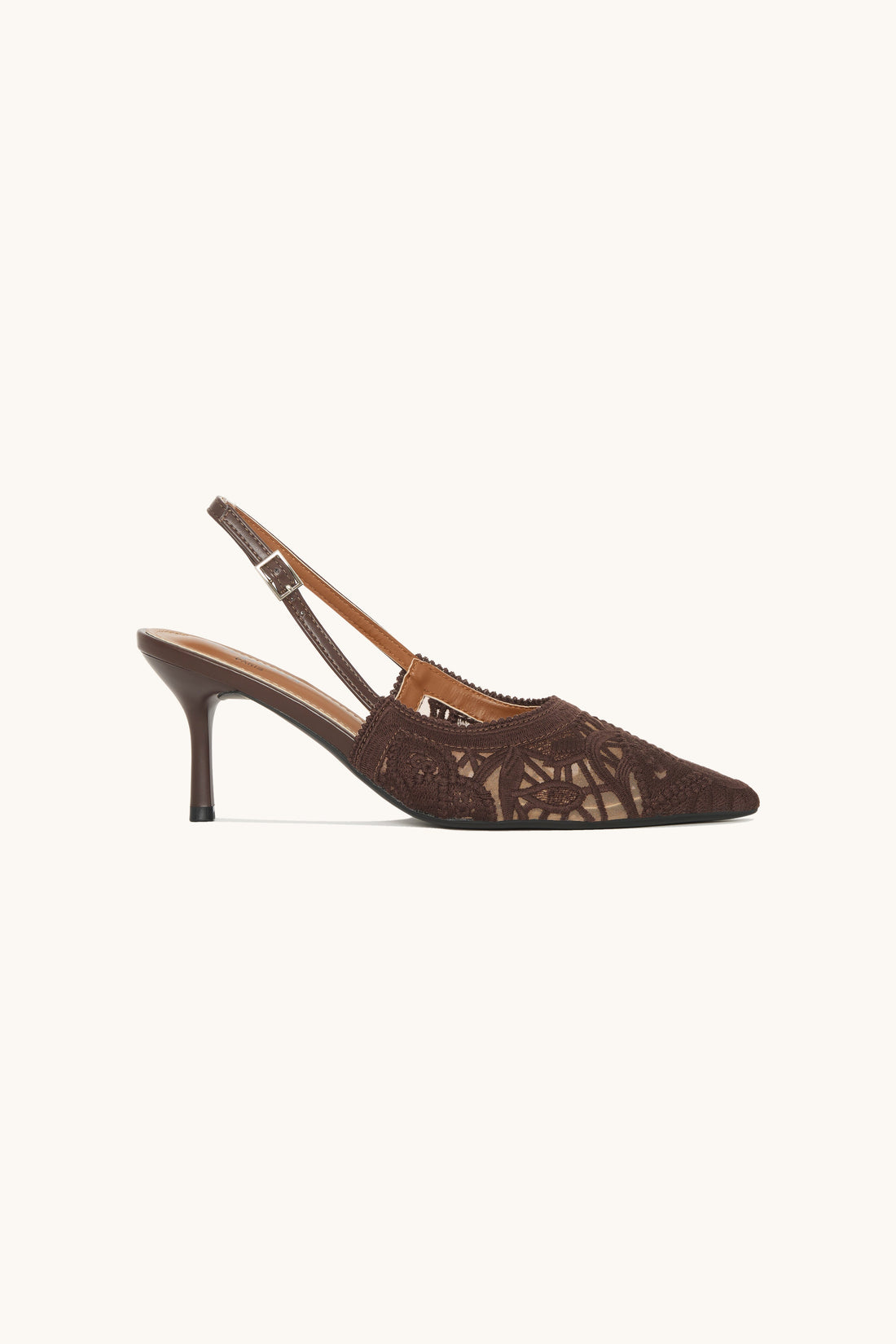Escarpins slingback en dentelle à talon fin – Hailey marron