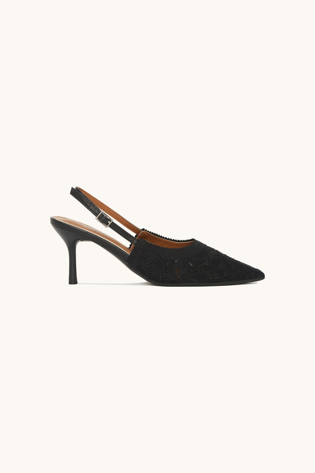 Escarpins slingback en dentelle à talon fin – Hailey noire