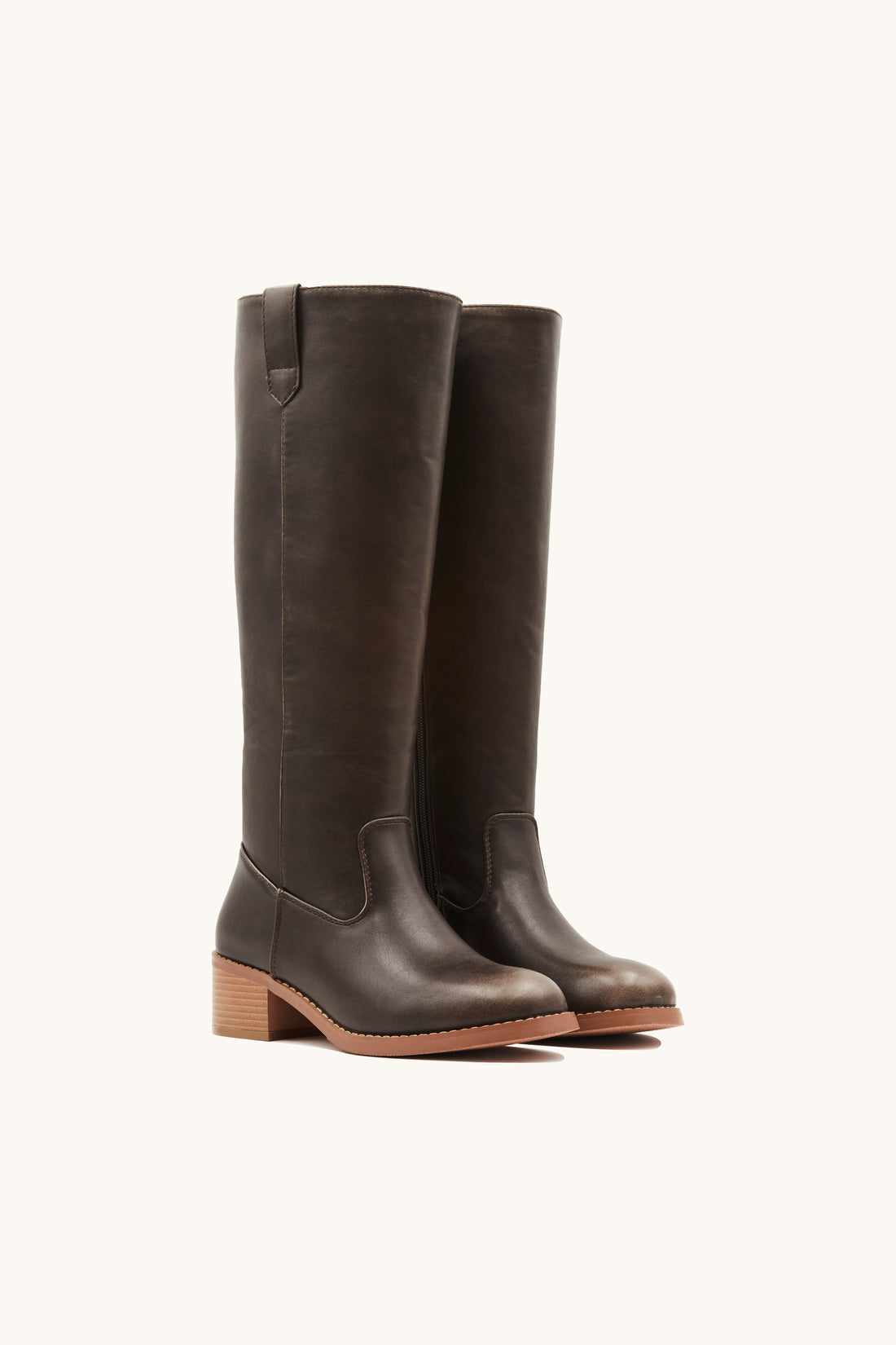 Bottes hautes cavalières rétro en similicuir marron foncé