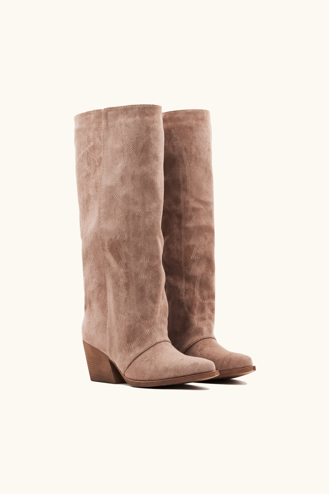 Bottes santiags khaki en suédine à surpiqûres