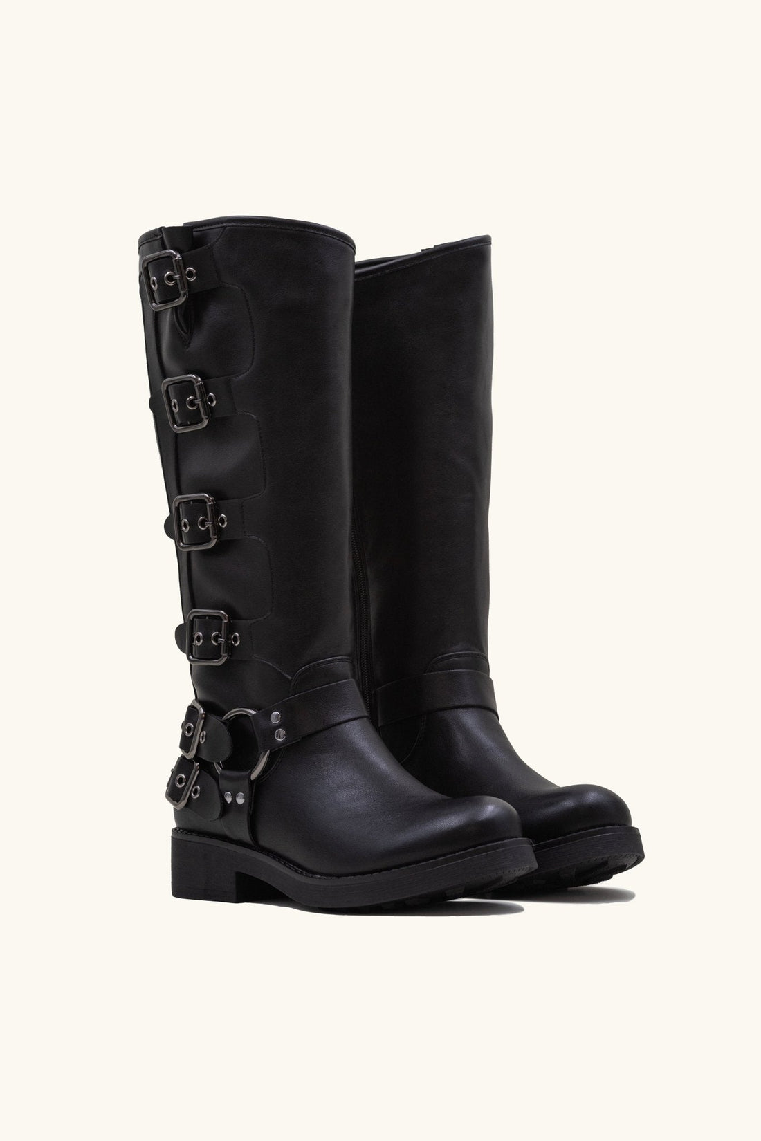 Bottes bikers à multiple sangles noires