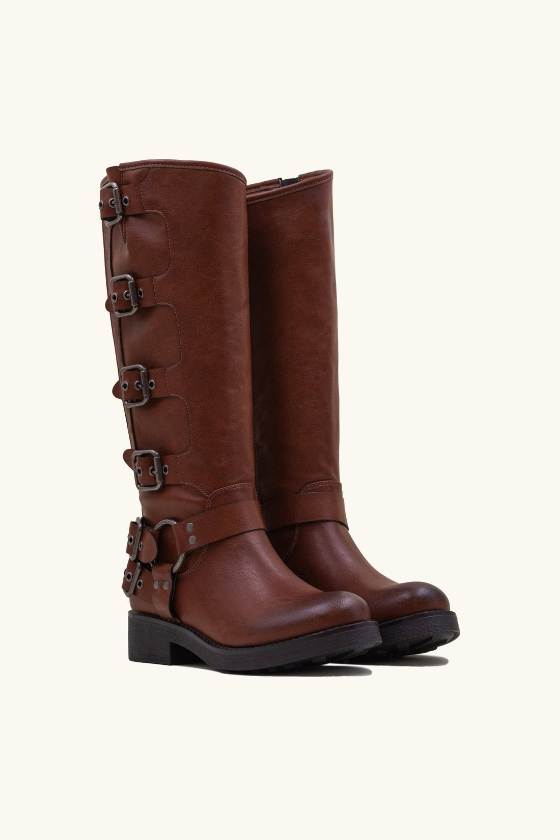 Bottes bikers à multiple sangles camel