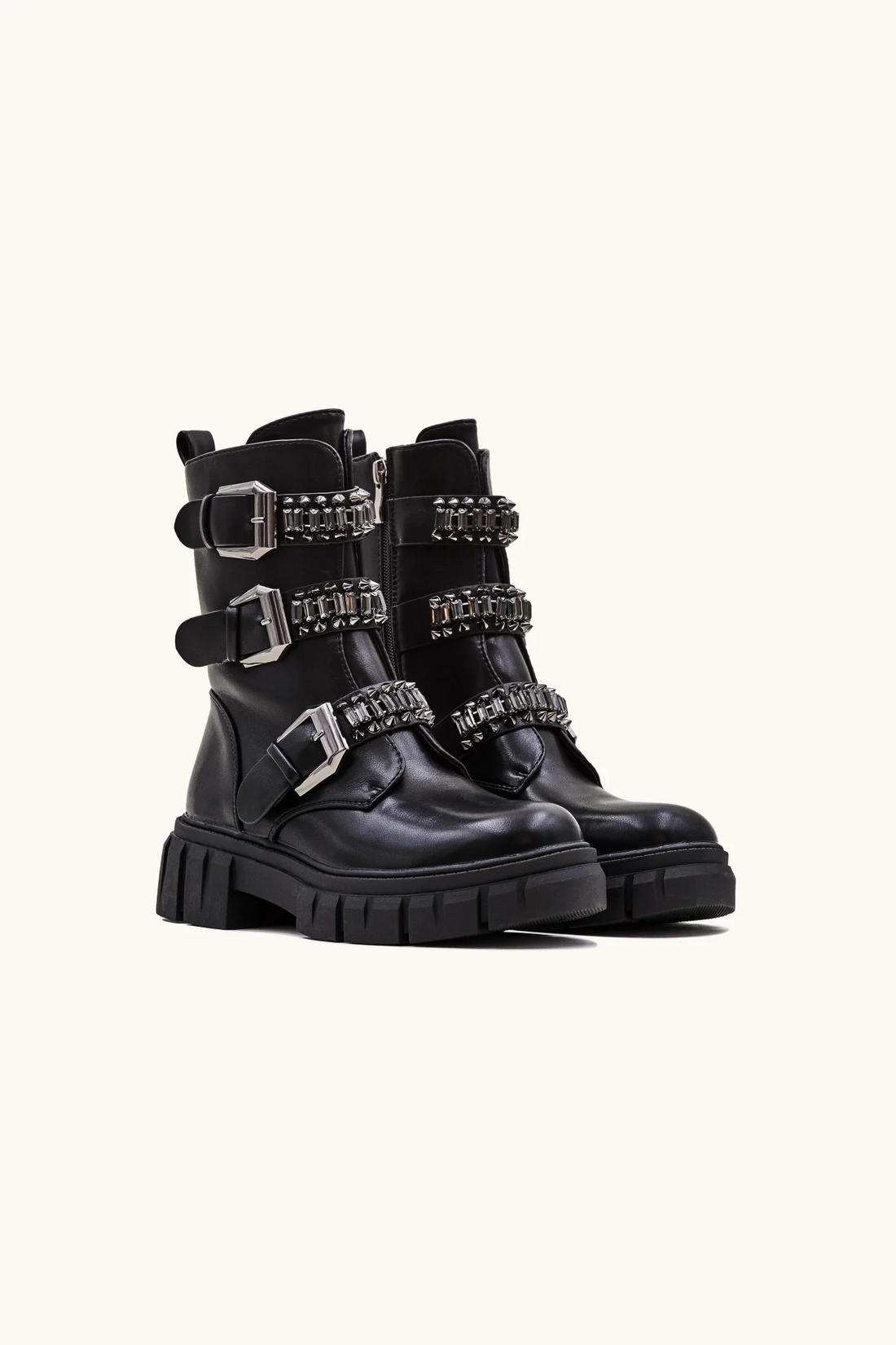 Bottines triples boucles à strass noires
