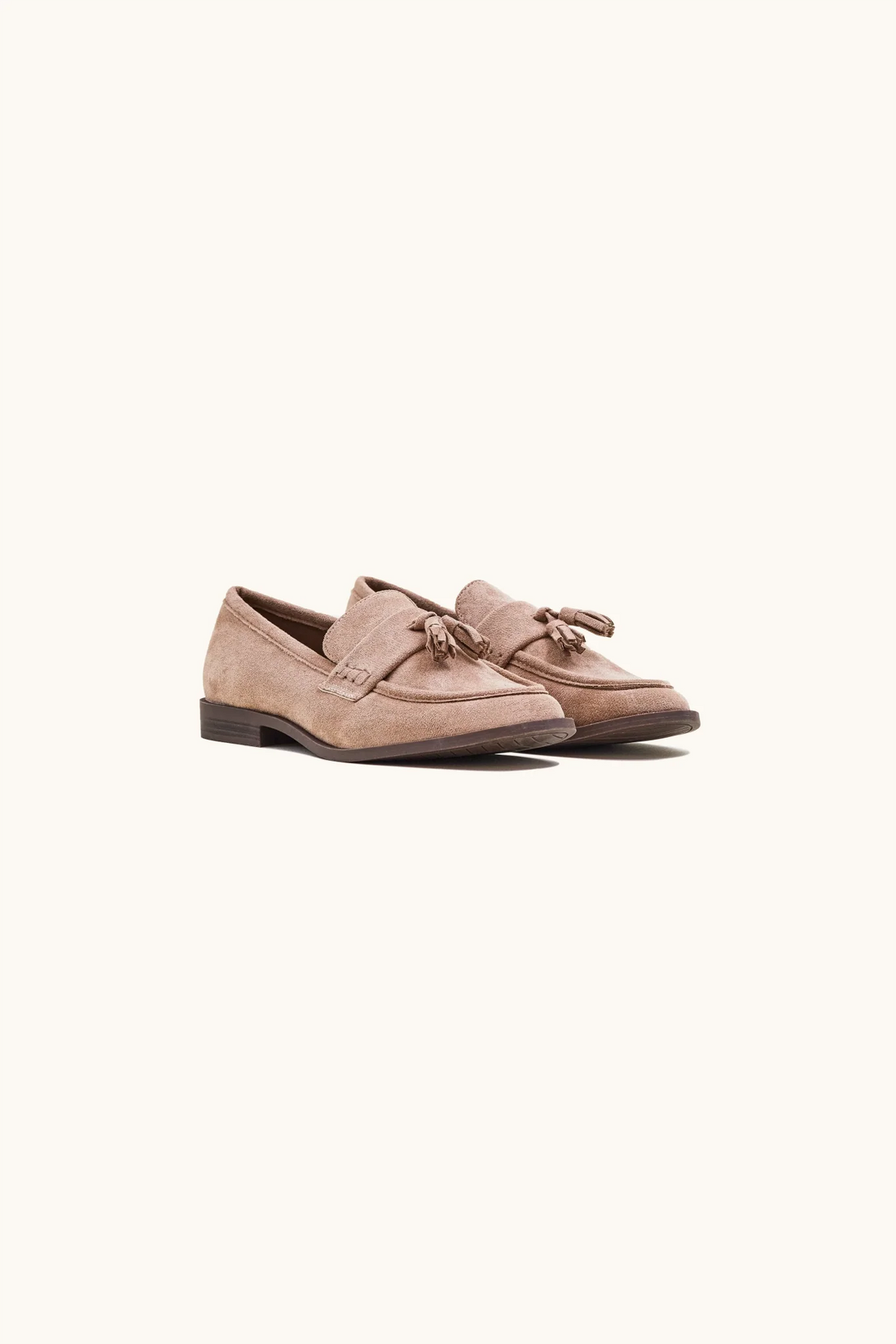 Mocassins à talons plats et pompons khaki